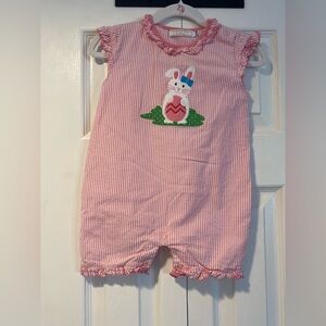 Stitchy Fish 18 Months Pink Striped Baby Romper Bunny Design WILL SHIP ASAP